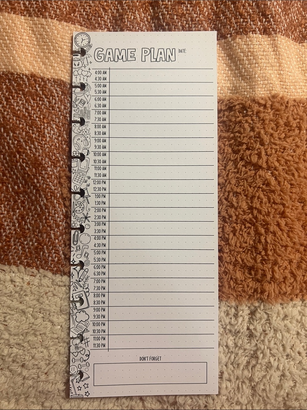 Daily Grind Planner- Game Plan Daily Schedule planner insert: Travel sized
